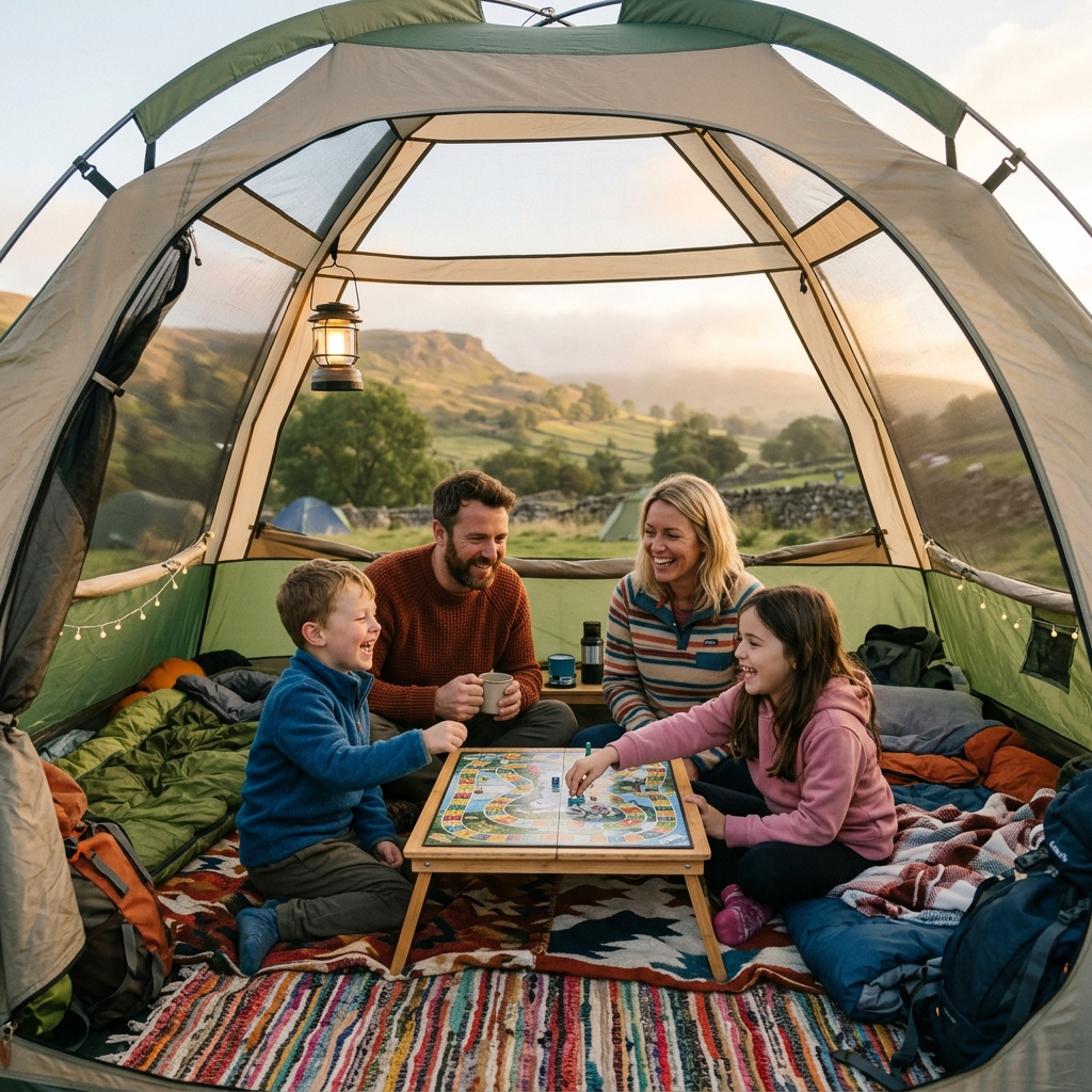 Family tent pitched in UK countryside, best 4 person tents 2026.