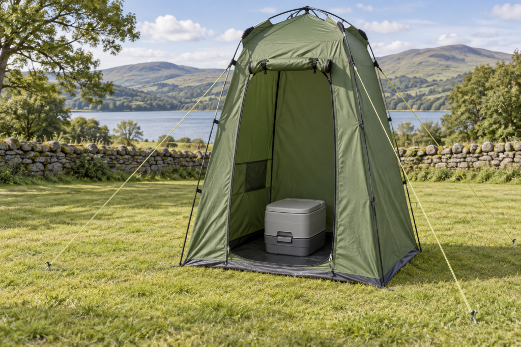 Original illustration of a generic camping privacy shelter